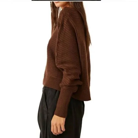 Free People Sweater S Sublime Pullover in Chocolate Lava Ribbed‎ Boho Whimsigoth - Picture 13 of 14